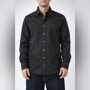 SEOY Men's Small Black Button Up
Shirt Embroidered Gothic Long Slee...